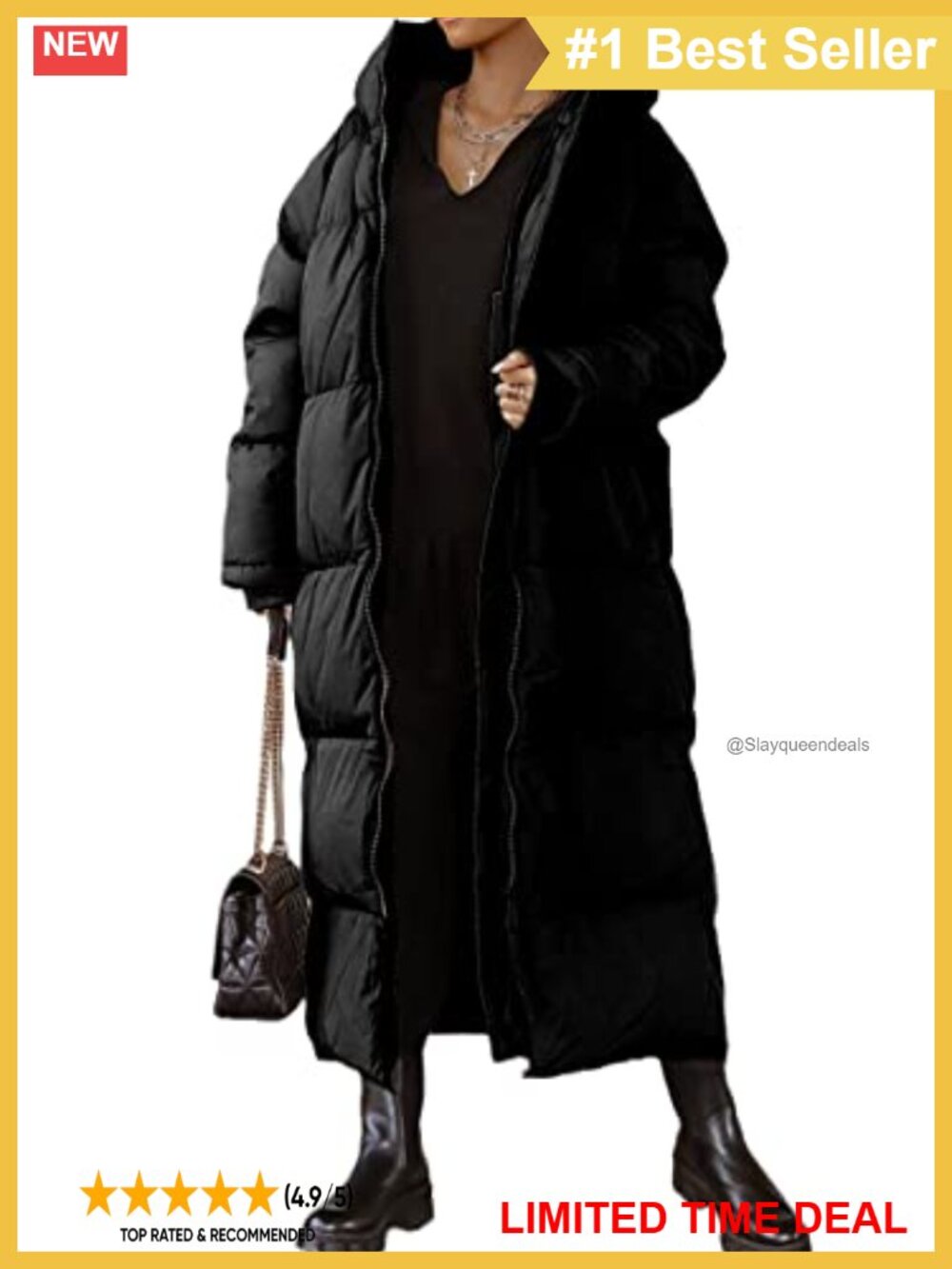 Women's Long Quilted Puffer Coat Hooded Maxi Length Winter Outerwear